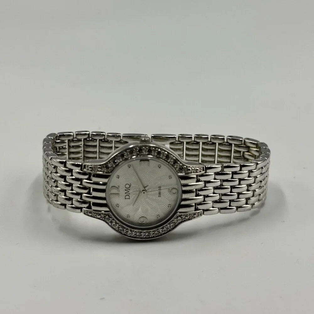 DMQ Watch Women Silver Tone Crystal Bezel Round Dial New Battery 6.5 Inch